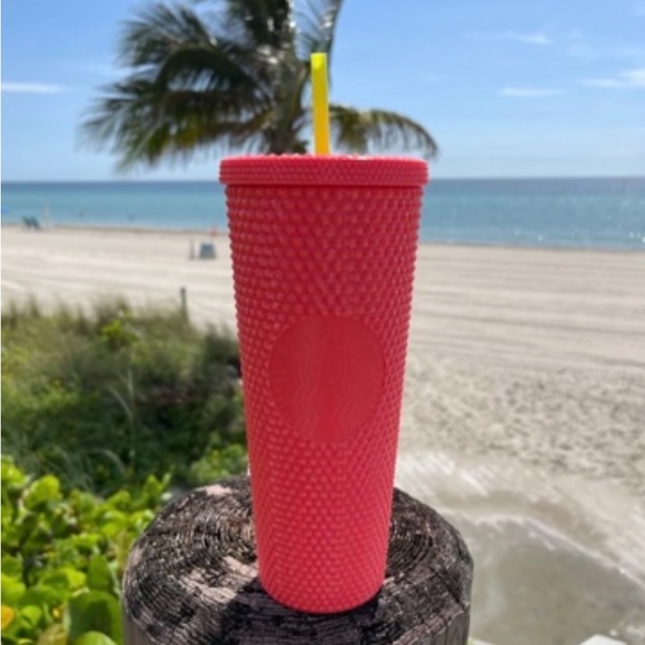 Starbucks Dragon Fruit Studded Cup Bling Neon Coral Tumbler 24oz Venti New 2022 - Picture 1 of 16